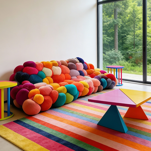 <strong>Funky</strong> Ball Fabric Loveseat Contemporary Artistic Round Cluster <strong>Sofa</strong> Bright Plush Decorative Lounge Couch Hotel Waiting Chair - Product Image 1