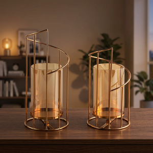 Sheeraz International Gold Metal Candle Holder <b>Glass</b> Candle Jar Geometric <b>Candlestick</b> Stand for Home Wedding Decor Restaurant - Product Image 2