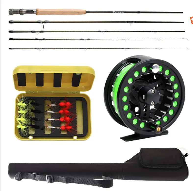 TAIGEK 2.43m Good Quality Fly Fishing Combo Kit Tackle High Performance 4 Piece Fast Action Fly Rod And Reel Accessories Set