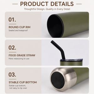 Promotional Gift 16oz Stainless Steel Outer <b>Plastic</b> Inner Stainless Steel Tumbler With Straw Travel Coffee Cup Custom Logo - Product Image 2