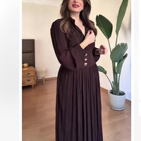 Robe longue plissée en mousseline pour femme, col en V, manches longues, pour mariage automne-hiver et soirée de gala