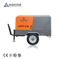 Compresseurs diesel portables mobiles GIANTAIR de petite taille, 8 bar, 25 bar, 115 psi, 5 m3/min, 185 Cfm, compresseur d'air diesel avec roues