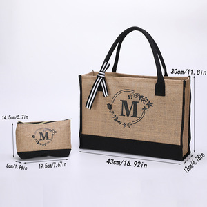 Qetesh <strong>Wholesale</strong> <strong>Jute</strong> <strong>Tote</strong> <strong>Bag</strong> Custom Logo Fashion Large Capacity Portable Outdoor Design Shopping <strong>Bag</strong> Set for Women - Product Image 4