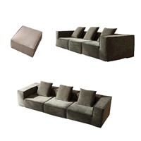 Canapé sectionnel moderne en tissu, trois places, design modulaire, style minimaliste, mobilier de salon, gris, accoudoir droit, dossier lâche