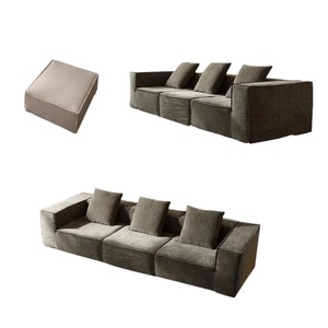 Canapé sectionnel moderne en tissu, trois places, design modulaire, style minimaliste, mobilier de salon, gris, accoudoir droit, dossier lâche - Product Image 2
