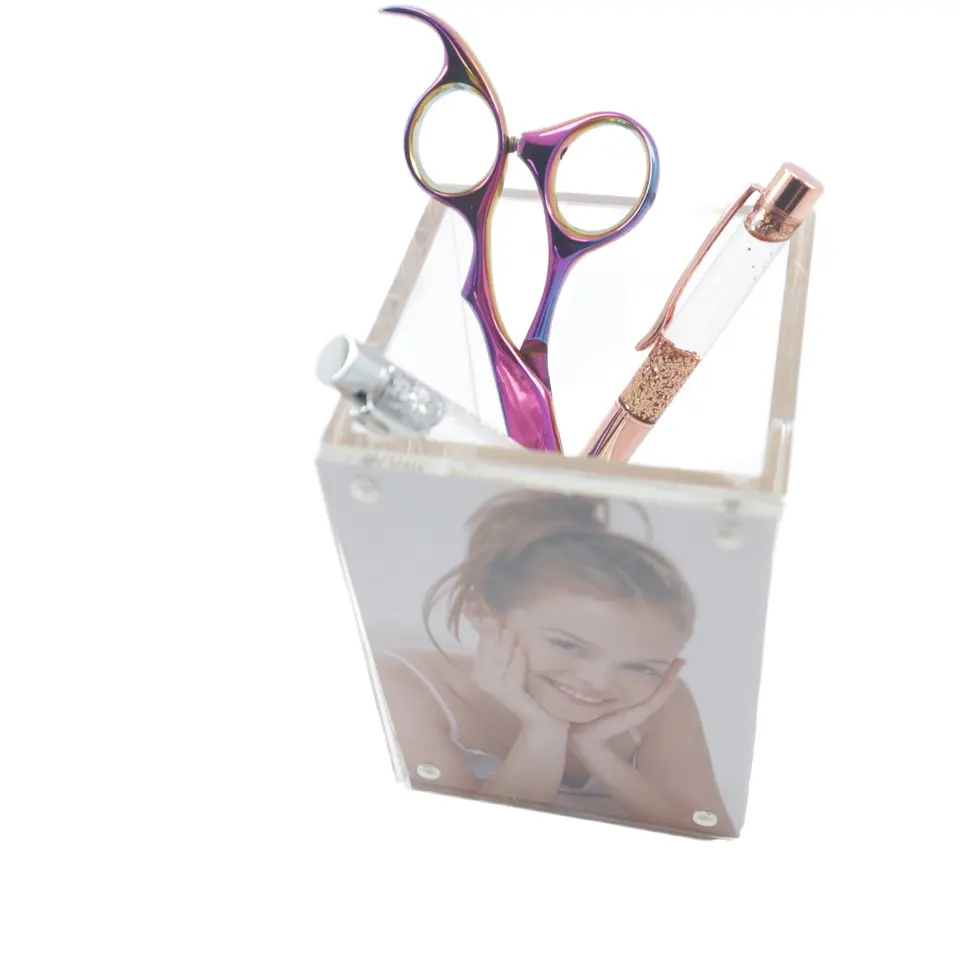 Creatieve Vierkante Clear Acryl Bureau Accessoires Houder Enkelzijdige Magnetische Pen Stand Opslag Met Fotolijst