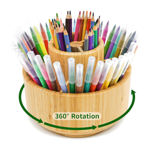 Boîte <span class=keywords><strong>de</strong></span> rangement moderne en bambou rotative à 360° - <span class=keywords><strong>Organisateur</strong></span> double couche pour fournitures artistiques avec base antidérapante - Accessoires <span class=keywords><strong>de</strong></span> maquillage/<span class=keywords><strong>bureau</strong></span> - Product Image 1