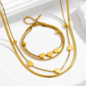 MW 패션 주얼리 여성용 스테인리스 스틸 18k 골드 밀 이삭 하트 물결무늬 체인 기하학적 목걸이 팔찌 세트 선물용 - Product Image 5