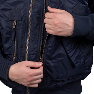 Blouson de vol tactique pour homme, bleu foncé et noir, avec boucle de suspension, bordure tricotée sur le col, les manches et l'ourlet, col montant - Product Image 5