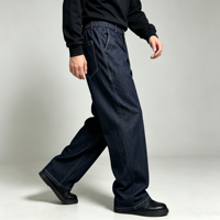 Pantalon en jean confortable pour homme, coupe large, plissé, avec surpiqûres contrastées, couleur indigo foncé, OEM ODM, vente en gros personnalisée