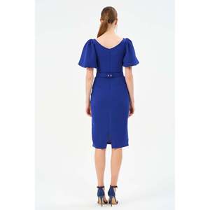 Haut décontracté à motif uni bleu Saxony pour femme DANS, avec manches régulières et col rond, disponible en tailles 38-42, modèle 1560 - Product Image 2