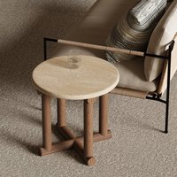 Table basse en bois de frêne massif avec plateau en travertin style Wabi-sabi pour salon, chambre, coin - Sans assemblage, personnalisable