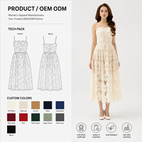 Robe midi sans manches à bretelles pour femme, imprimée, en dentelle tissée, coupe trapèze, taille haute, avec cordon de serrage - Décontractée d'été, respirante, Service OEM