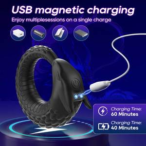 Anneau de retardement d'éjaculation Dragon Scale entièrement recouvert de caoutchouc, rechargeable, vibrant, télécommande, étanche, 10 modes de vibration, double - Product Image 4