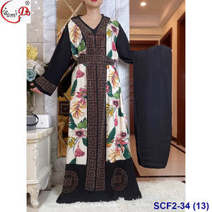 Vente en gros, robe abaya prête à l'emploi, grande taille, avec imprimé spandex doux, pierre de cristal, et écharpe, mode africaine wom - Product Image 4