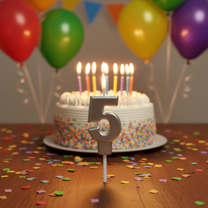 Candela Numero 5 in Argento per Feste, Candele di Compleanno da 4,5 Cm - Product Image 1