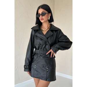 Veste de moto en cuir noir pour femme, manches longues, coupe-vent, avec ceinture, tailles S M L XL XXL - Product Image 3