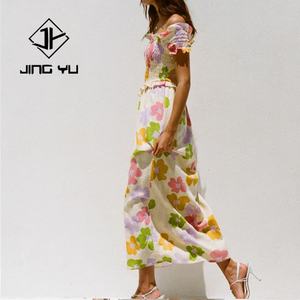 Robe décontractée plissée à volants imprimée sur mesure 2026, mélange de lin et de coton de haute qualité, robe de plage - Product Image 4