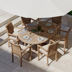 Muebles de Jardín, Juego de Comedor, Mesa de Madera de Teca, 6 Sillas Apilables - Doni - Product Image 6