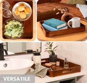 Rechthoekige Houten Dienblad Acacia Houten Dienbladen Met Handvat Voor Home Decor <span class=keywords><strong>Bed</strong></span> Tv Koffie Camping Borden - Product Image 6