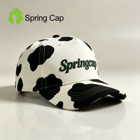 Gorra de Béisbol con Estampado de Vaca Personalizada con Logotipo Bordado, Diseño de Puntos Blancos y Negros, para Uso Casual y al Aire Libre, MOQ Bajo