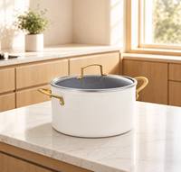Casserole professionnelle en aluminium forgé avec poignée en acier inoxydable rivetée dorée, antiadhésive, haute qualité, compatible induction, vente en gros usine
