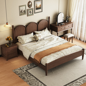 Solid Wood <b>Bed</b> 1.5M 1.8M <b>Platform</b> <b>Bed</b> Durable Vintage Style Bedroom Furniture - Product Image 2