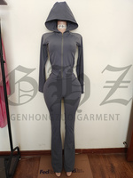 Ensemble Personnalisé Femme Tenue Deux Pièces Basique : Sweat à Capuche et Pantalon Évasé, Veste Zippée et Pantalon Skinny Évasé, Survêtement de Jogging