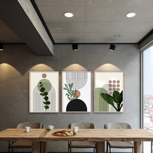 Hiện đại tối giản Bắc Âu 3pcs trừu tượng hình học vải sơn màu xanh lá cây thực vật morandi Áp phích tường dầu nghệ thuật với khung trang trí - Product Image 3