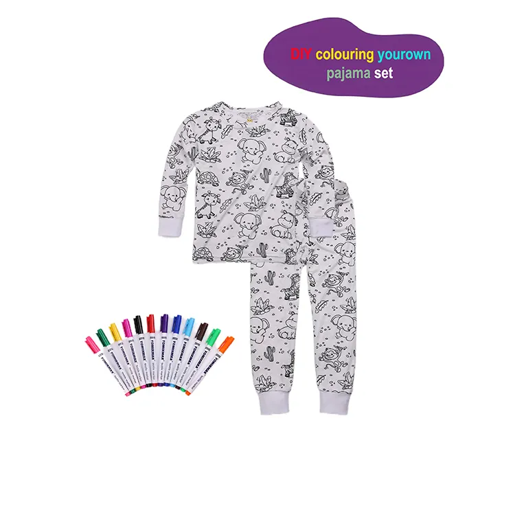 Lvkiss đồ ngủ trẻ em tự làm Pijama tre viscose vẽ đồ ngủ trẻ em bé trai và bé gái Bộ đồ ngủ màu cho trẻ em tự làm