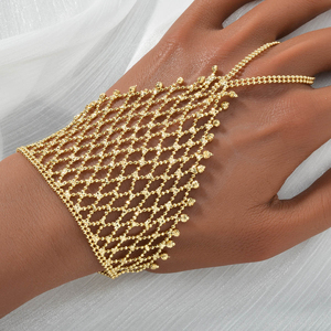 Ensemble de bijoux de mariage bohème de luxe en zircon plaqué or 14 carats avec pampilles, boucles d'oreilles, bague, collier et bracelet - Product Image 4