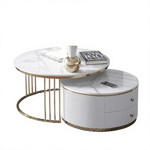 <span class=keywords><strong>Table</strong></span> basse de chambre moderne de luxe léger avec plateau en dalle de pierre blanche et structure en métal doré, design nordique emboî<span class=keywords><strong>table</strong></span>, multifonctionnelle - Product Image 5