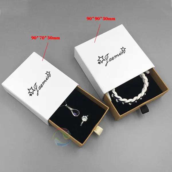 Necklace Box OEM LOGO Small White Paper Slide Necklace Jewelry Drawer Box