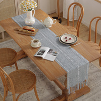 Chemin de table rustique en lin style européen, motif géométrique brodé, personnalisable, tricoté, long, pour décorations de salle à manger