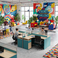 Bureau modulaire convertible en L 4 places avec cloison en panneaux de particules E1, tiroirs de rangement, écologique et mobile