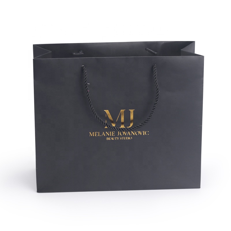 Fabricant personnalisé luxe beauté cadeau sac emballage papier noir personnalisé merci sacs-cadeaux avec logo imprimé