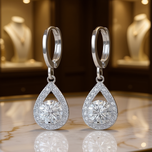 Orecchini Classici Certificati in Argento con Diamanti Taglio a Pera Colore G, Coltivati in Laboratorio, Placcati in Rodio, Gioielli da Sposa per Donna - Product Image 2