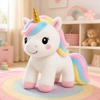 Peluche Licorne Arc-en-ciel Mignonne, Poupée Cheval à Cornes Dorées, Vente Directe Usine, Faible MOQ, Logo Personnalisé OEM ODM, Cadeaux pour Filles et Enfants