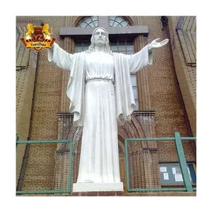 تمثال يدوي مذهبي خارجي من الرخام بنقش أبيض بالحجم الحقيقي وهو تمثال يسوع الكاثوليكي