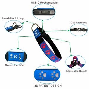 Collar LED para Mascotas Recargable por USB con Diseño de Huella de Perro 3D en Cinta de Poliéster y Goma Cómoda, Gran Venta - Product Image 3