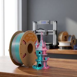 Filamento para Impresora 3D ERYONE Silk PLA Bicolor de 1.75mm, 1kg, Rosa y Verde Azulado, con Modelo de Castillo, Temperatura de Impresión de 200°C - Product Image 3