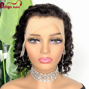 Parrucche Bob Corte con Frontale in Pizzo Trasparente per Donne di Colore, Ondulate Profonde, Densità 150%, Pre-Sfoltite, in <span class=keywords><strong>Capelli</strong></span> Umani Peruviani - Product Image 1