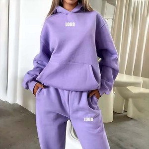 Set da donna con Logo personalizzato <span class=keywords><strong>rosa</strong></span> felpa e <span class=keywords><strong>pantaloni</strong></span> da jogging 2 pz tuta pesante a gamba larga e Set felpa con cappuccio da donna - Product Image 5