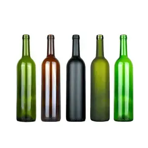 Venta al por mayor 750ml Red Win Botella Verde oscuro Vacío Fabricantes de lujo Borgoña Botellas de copa de vino vacías