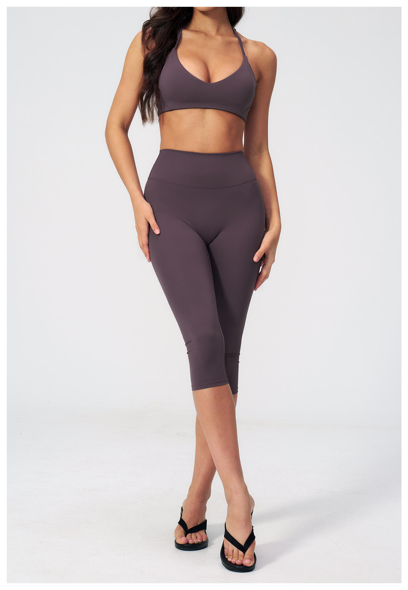 JY Fashion Solid Spandex/Nylon Sports Wear Shorts Yoga 2-Piece Set High-Waisted Four-Way Stretch Quick-Drying Summer Fitness