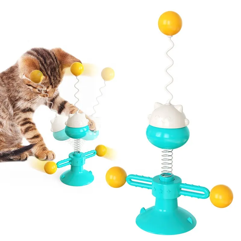 Juguete interactivo de gato giratorio para interiores, juguetes interactivos con ventosa de primavera, divertido
