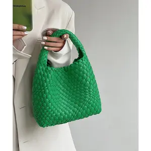 Bolso de hombro para mujer, bolsa de mano tejida de cuero sintético suave, de lujo, cruzado con trenza