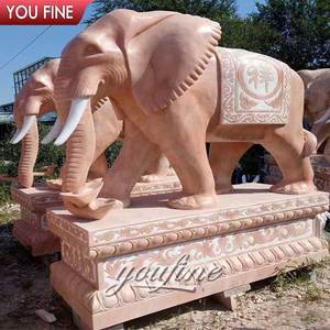 Escultura de Elefante de Mármol de Tamaño Real para Decoración de Exteriores, Estatua de Piedra Roja - Product Image 1