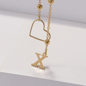 Nuova Collana alla Moda con Ciondolo a Cuore e Lettera Iniziale in Acciaio Inossidabile, Catena Regolabile con Perline, Gioiello da Donna - Product Image 3