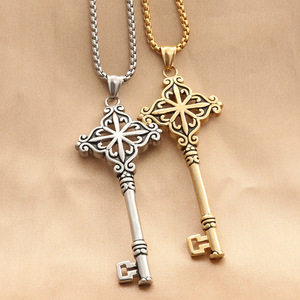 European Style Stainless Steel <b>Key</b> Pendant Men's Retro Geometric Themed Necklace 280316 - Product Image 1